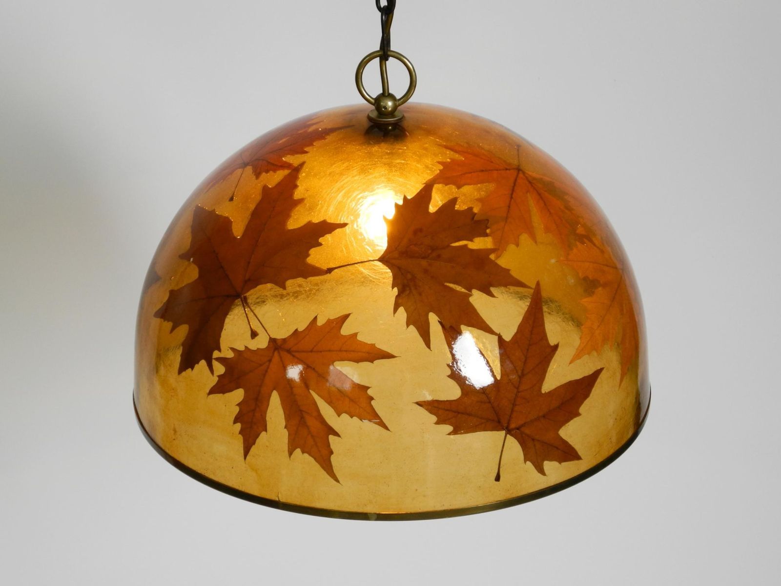 873.0 Rare, Large 1970s Italian Resin Pendant Lamp With Embedded Maple Leaves photo