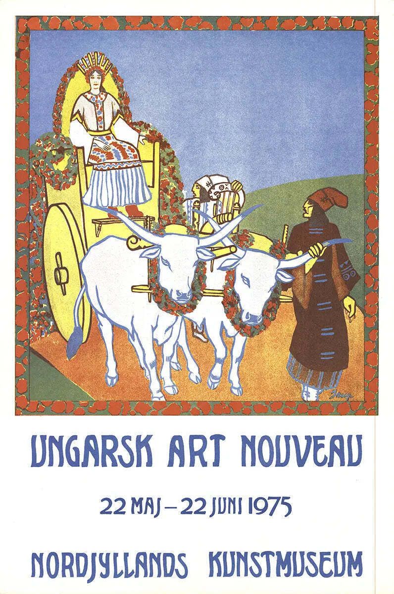 Affiche lithographique d'exposition Art Nouveau hongrois, Nordjyllands Kunstmuseum, 1975