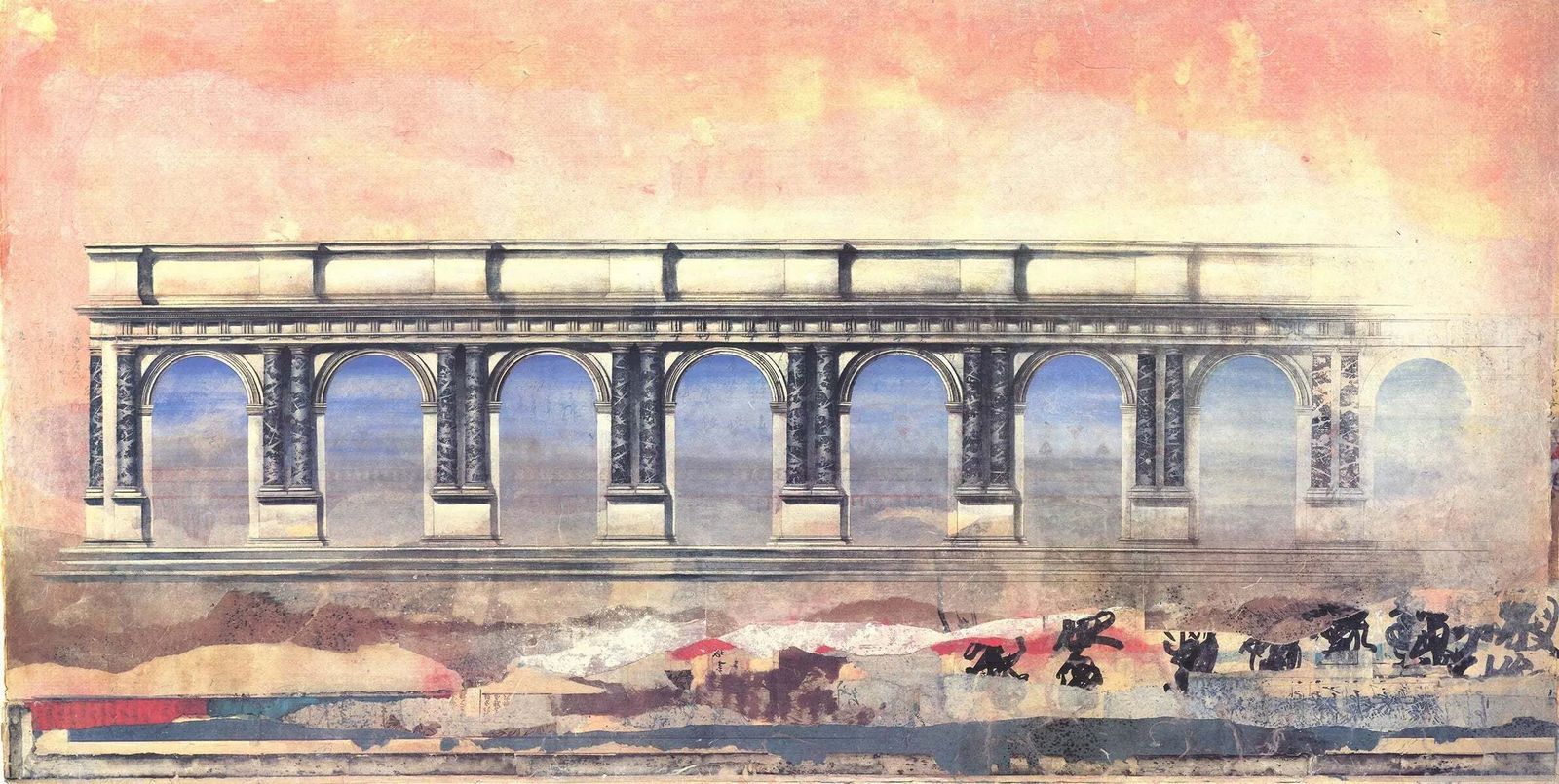 Affiche d'exposition Donald Farnsworth Counterpoint Doric Colonnade, lithographie 1991 photo furniture