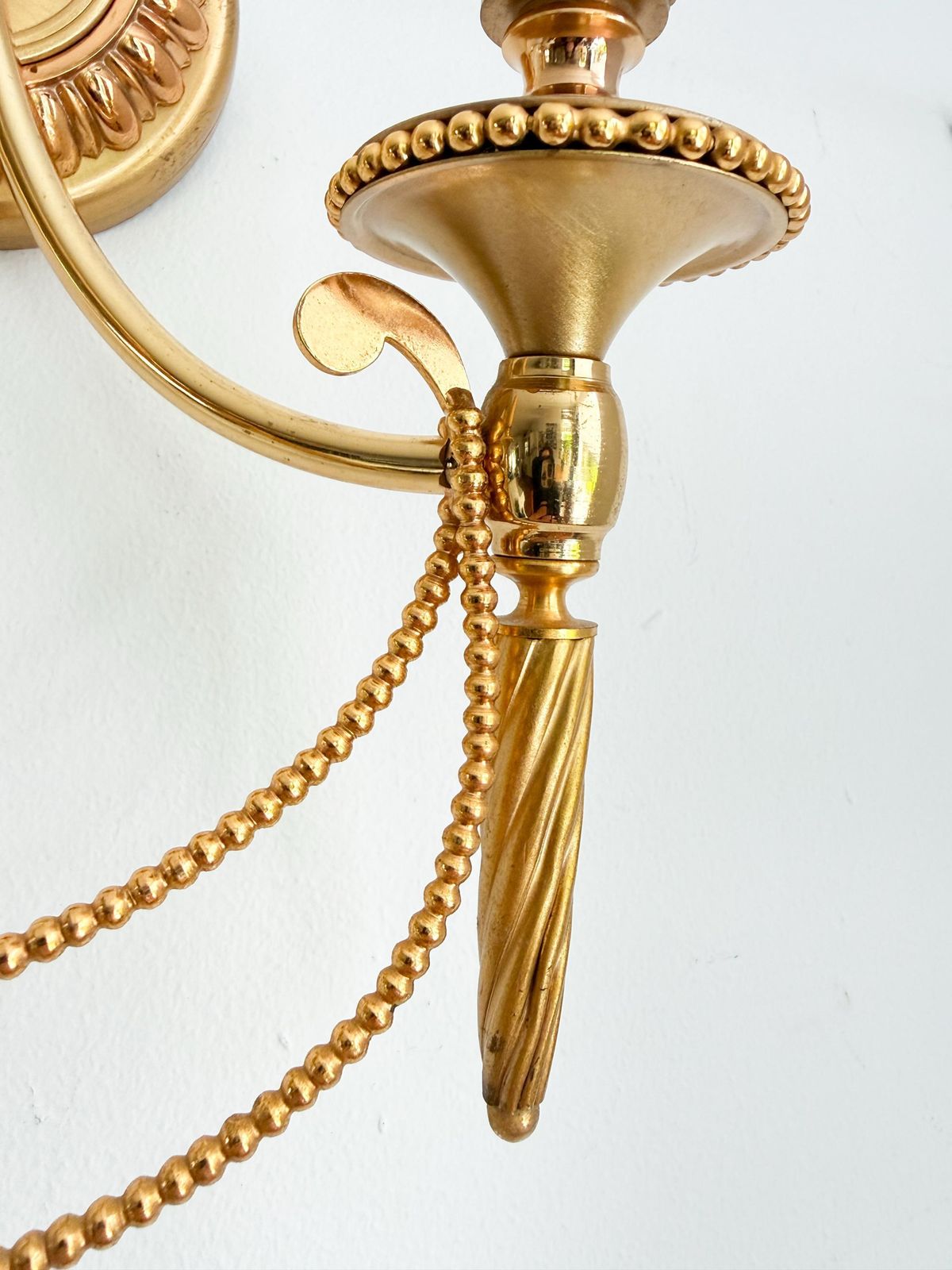693.0 Vintage Pair Of Gaetano Sciolari Double Wall Sconces In Gilt Brass | Hollywood Regency, 1960/70s photo
