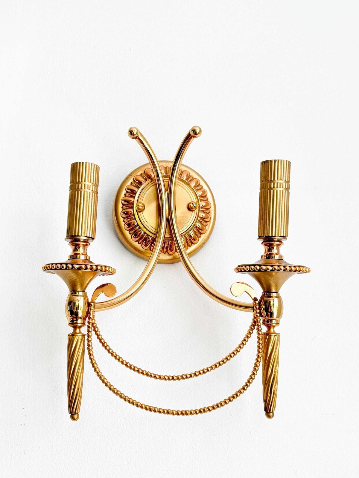 photo buy Vintage Pair Of Gaetano Sciolari Double Wall Sconces In Gilt Brass | Hollywood Regency, 1960/70s