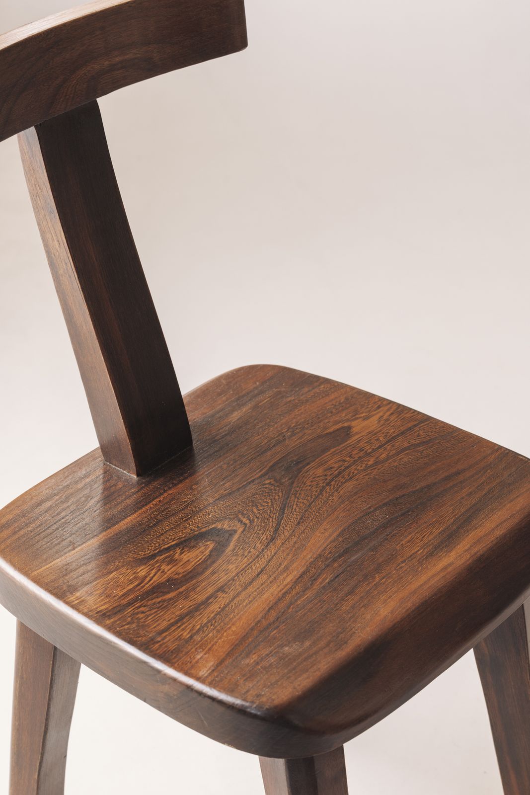 photo for sale Large Set Of 8 Brutalist Wooden T Chairs By Aranjou, France 1960s.