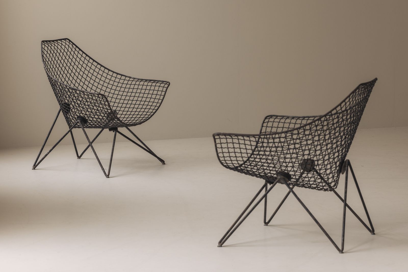 Exceptionally Rare Pair Du 43 Lounge Chairs By Gastone Rinaldi For Rima, 1950s photo for sale