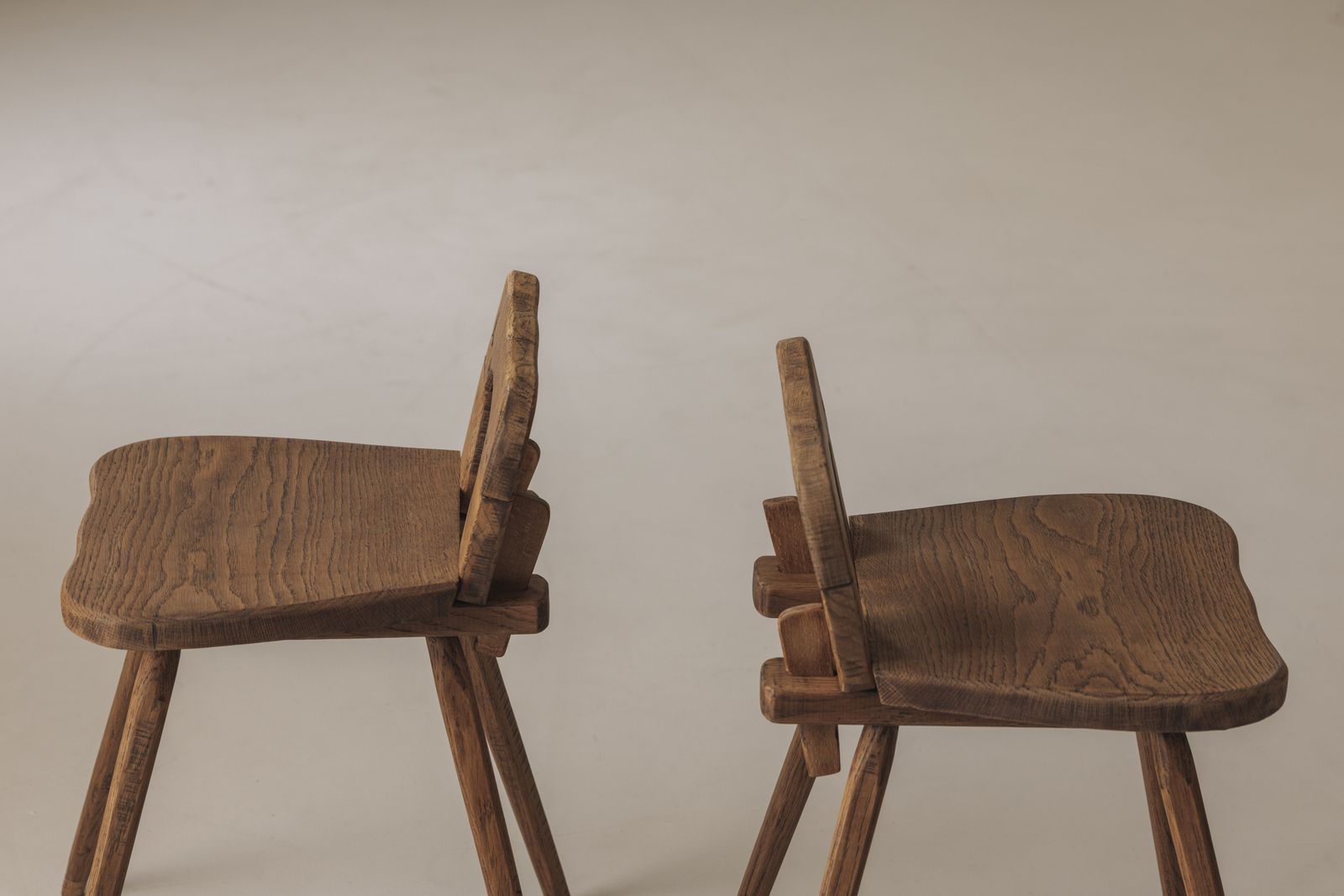 photo for sale Sculptural Pair Of French Solid Oak Side Chairs From The 1950s