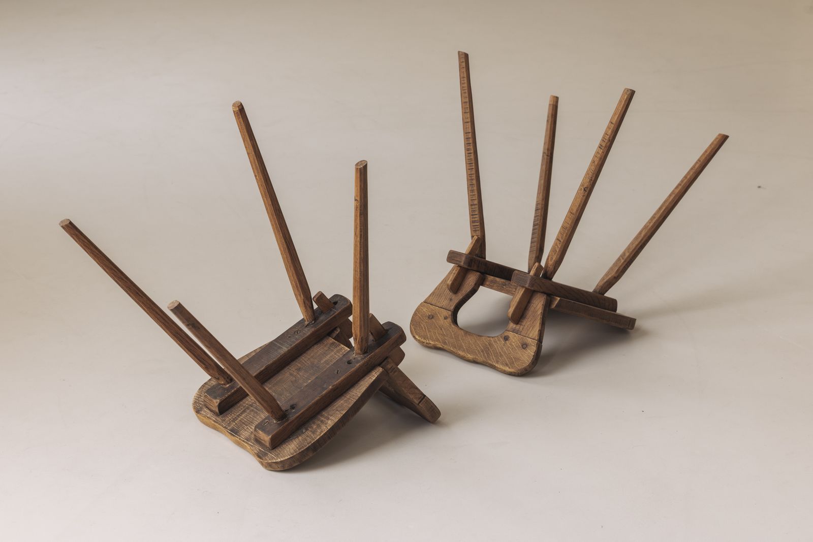 Furniture Sculptural Pair Of French Solid Oak Side Chairs From The 1950s photo