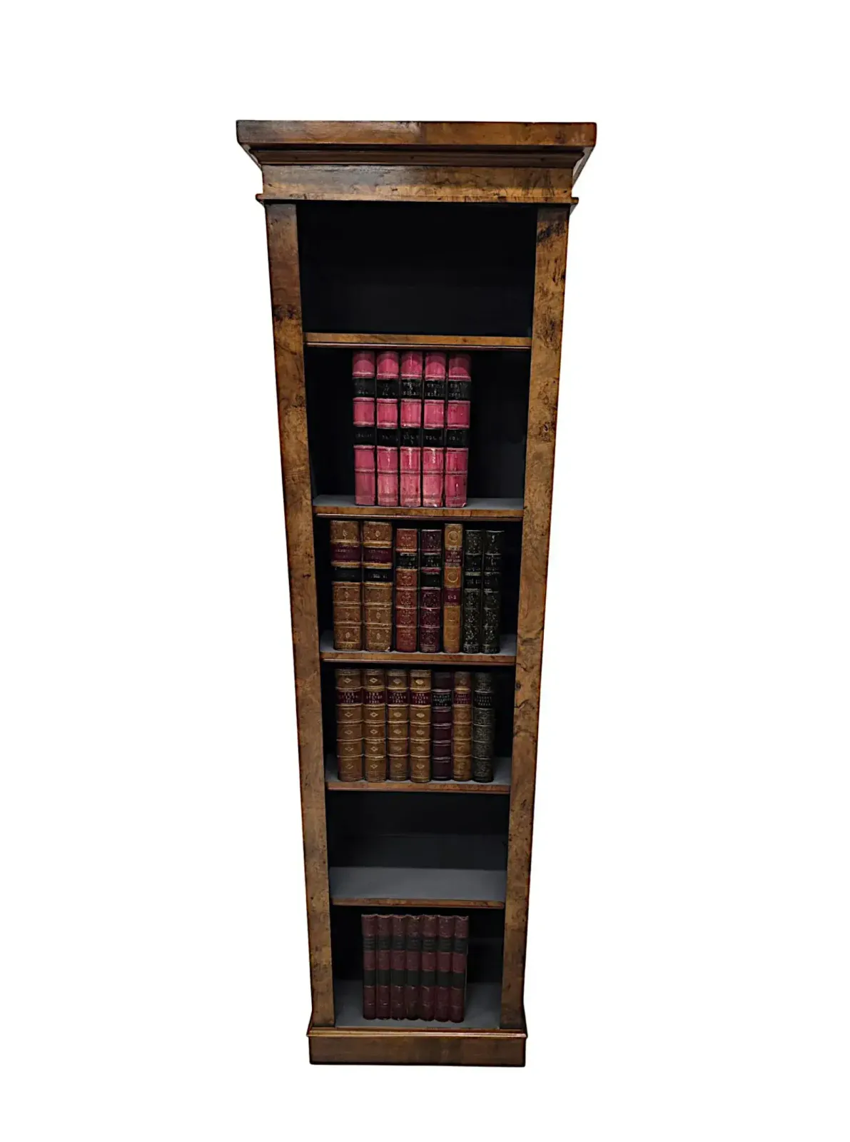 Een Zeer Fraai Paar Slanke Openstaande Boekenkasten in Wortelnoten Begin 20e Eeuw photo furniture