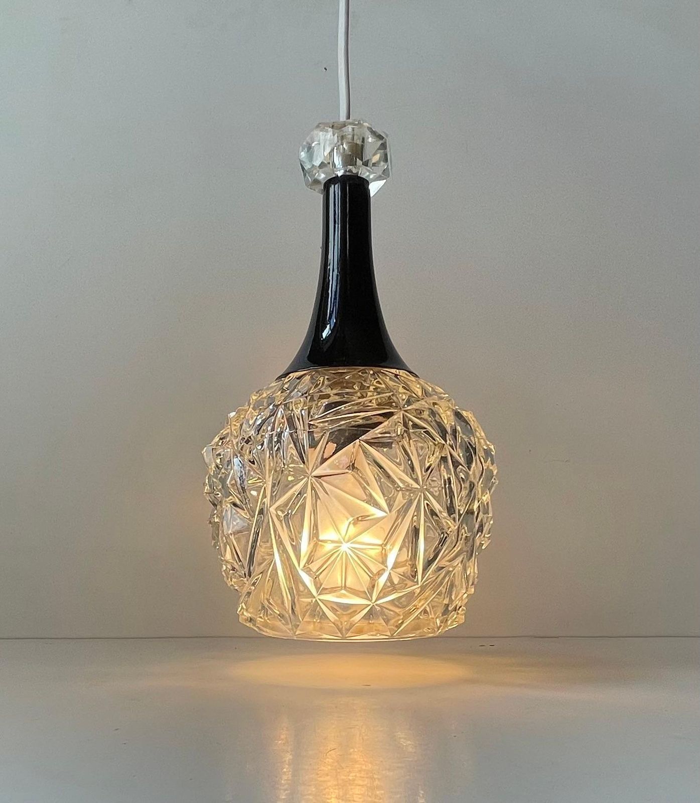 Small Vintage German Pendant Lamp In Pressed Glass & Crystal, 1970s photo furniture