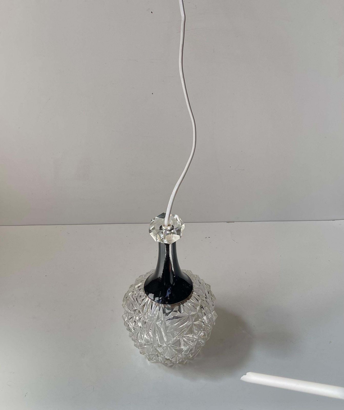 Small Vintage German Pendant Lamp In Pressed Glass & Crystal, 1970s photo vinterior