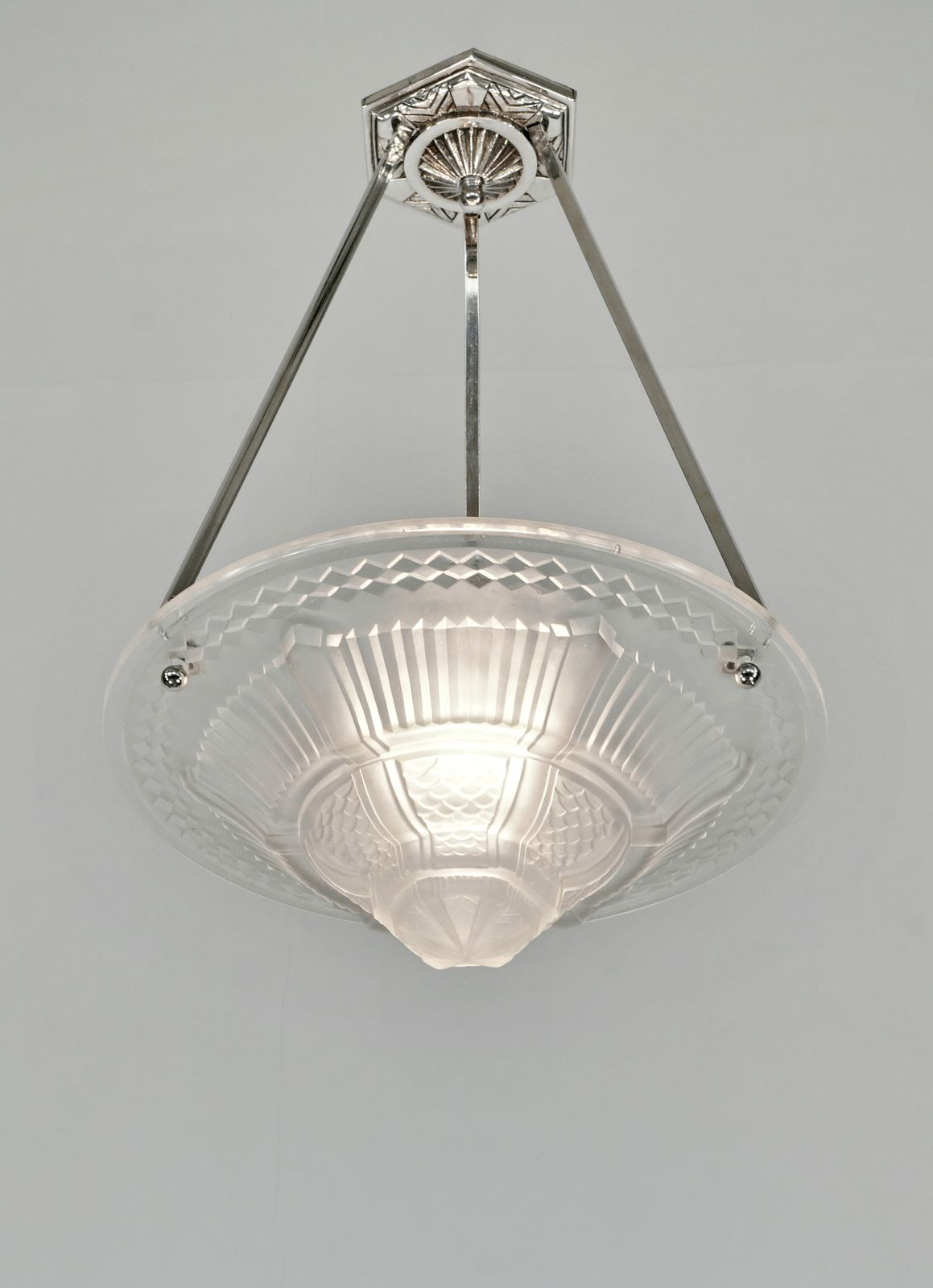 Franse art deco plafondlamp uit 1930 van Muller Frères - 2 beschikbaar