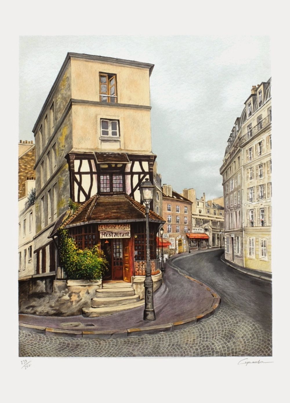Lithographie signée Georges Caramadre, Rue Lepic, 1985