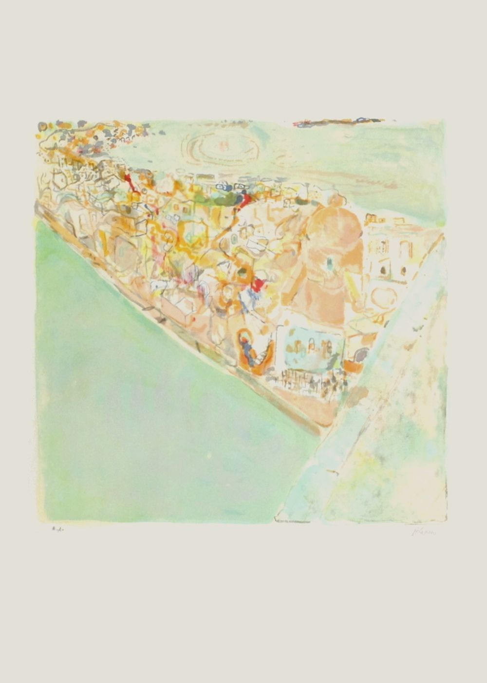 Lithographie signée Pierre Lesieur, Paysage à Procida, 1976