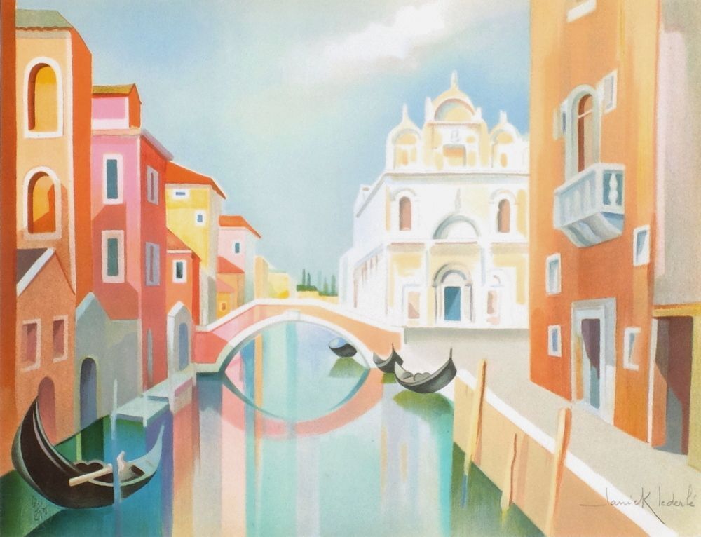 Janick Lederle, gesigneerde lithografie, Souvenir De Venise II, 1990
