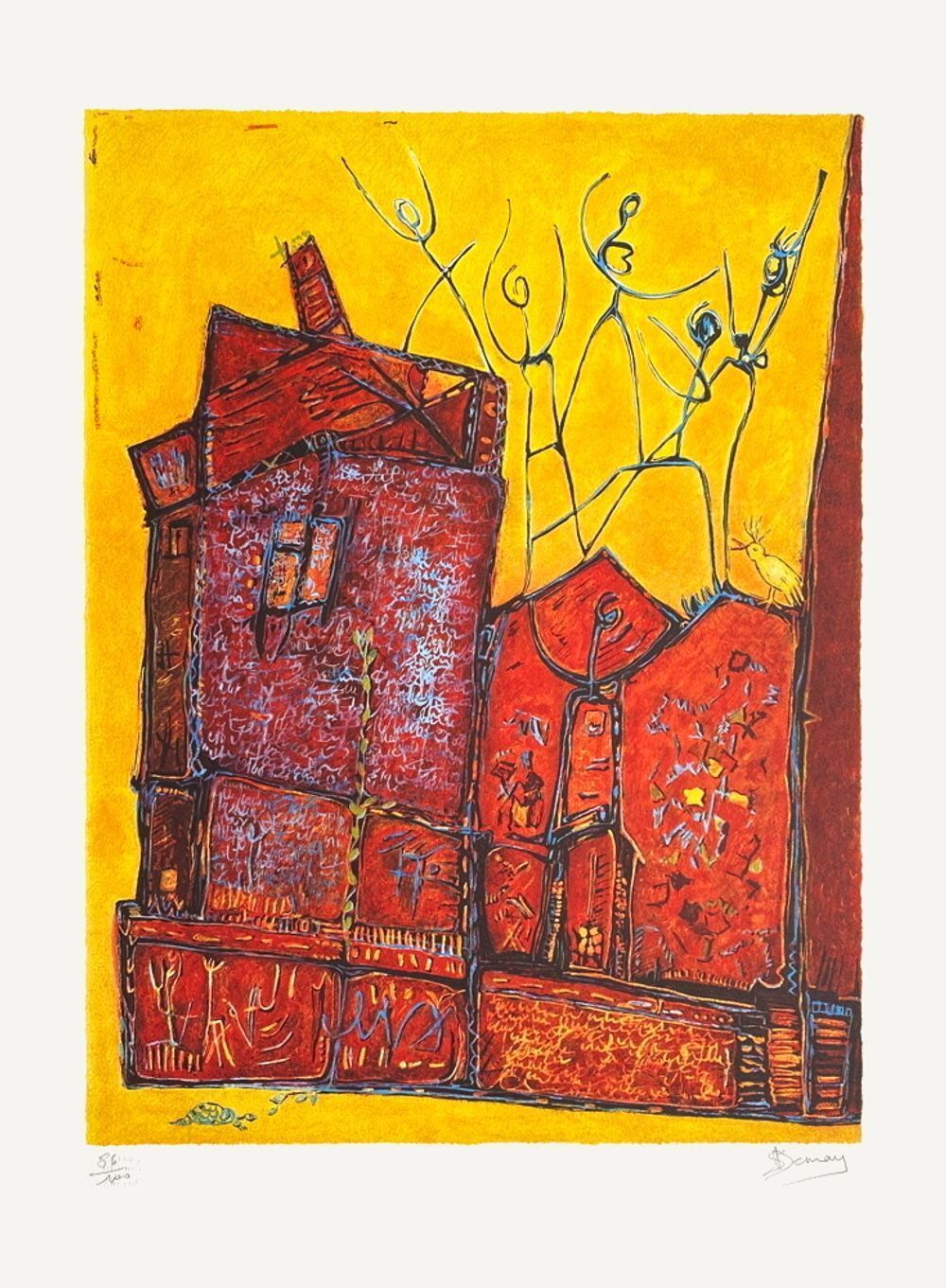 Sylvie Demay Signed Lithograph Les Maisons Rouges 2005
