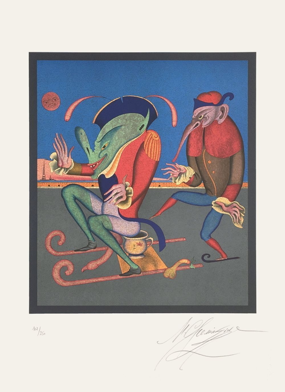 Mikhaïl Chemiakin  хемиакин Signed Lithograph Carnaval De St Petersburg III : La Luge 1985
