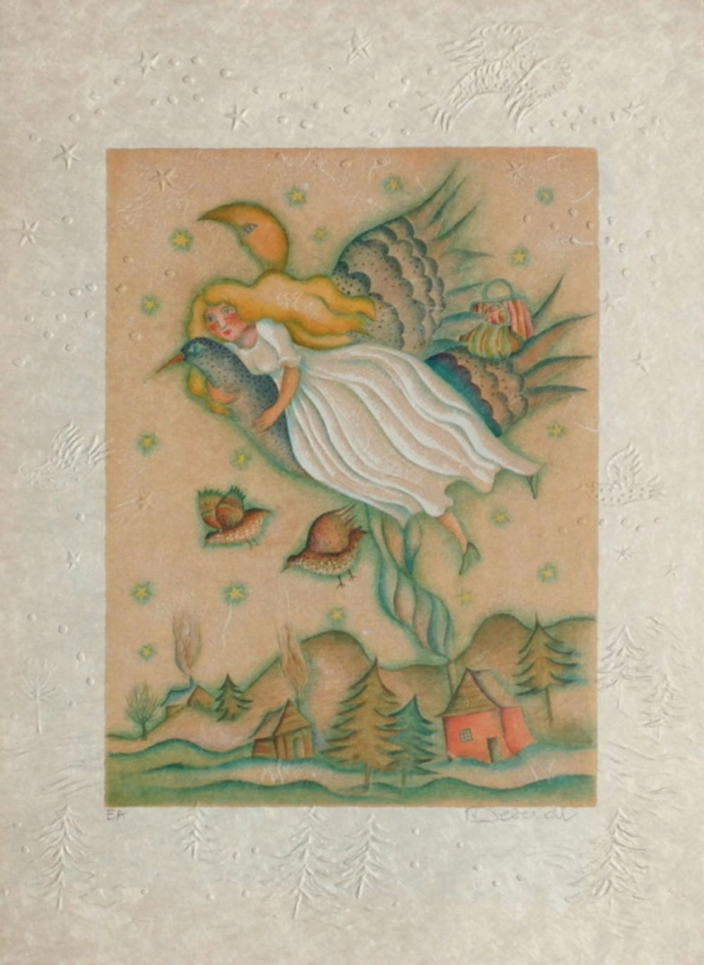 Françoise Deberdt Gesigneerde Lithografie Maison De Poupée V 1985