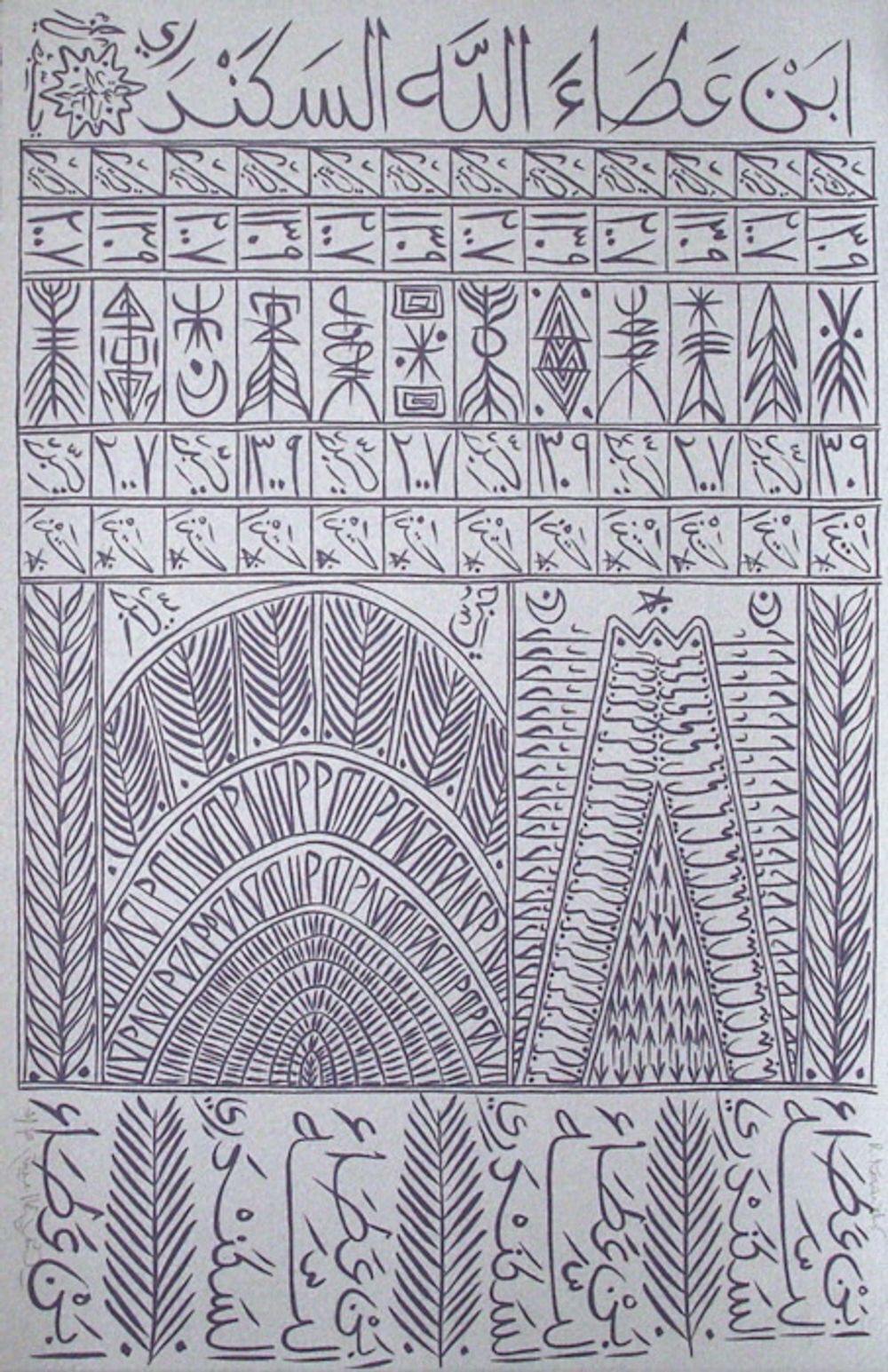 Lithographie signée Rachid Koraïchi Hommage à Ibn Ata Allah Iskandari III 2009