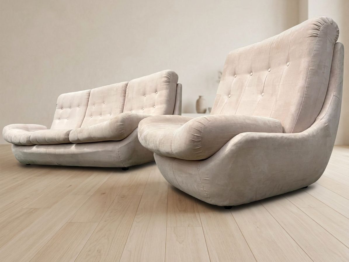 Atlantis zitset Space Age beklede bank & loungestoel van Jitona, ca. jaren 1970, Tsjecho-Slowakije photo furniture