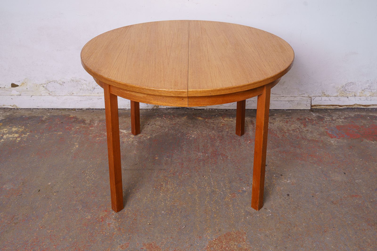 Danish Mid Century Teak Round Double Extending Dining Table