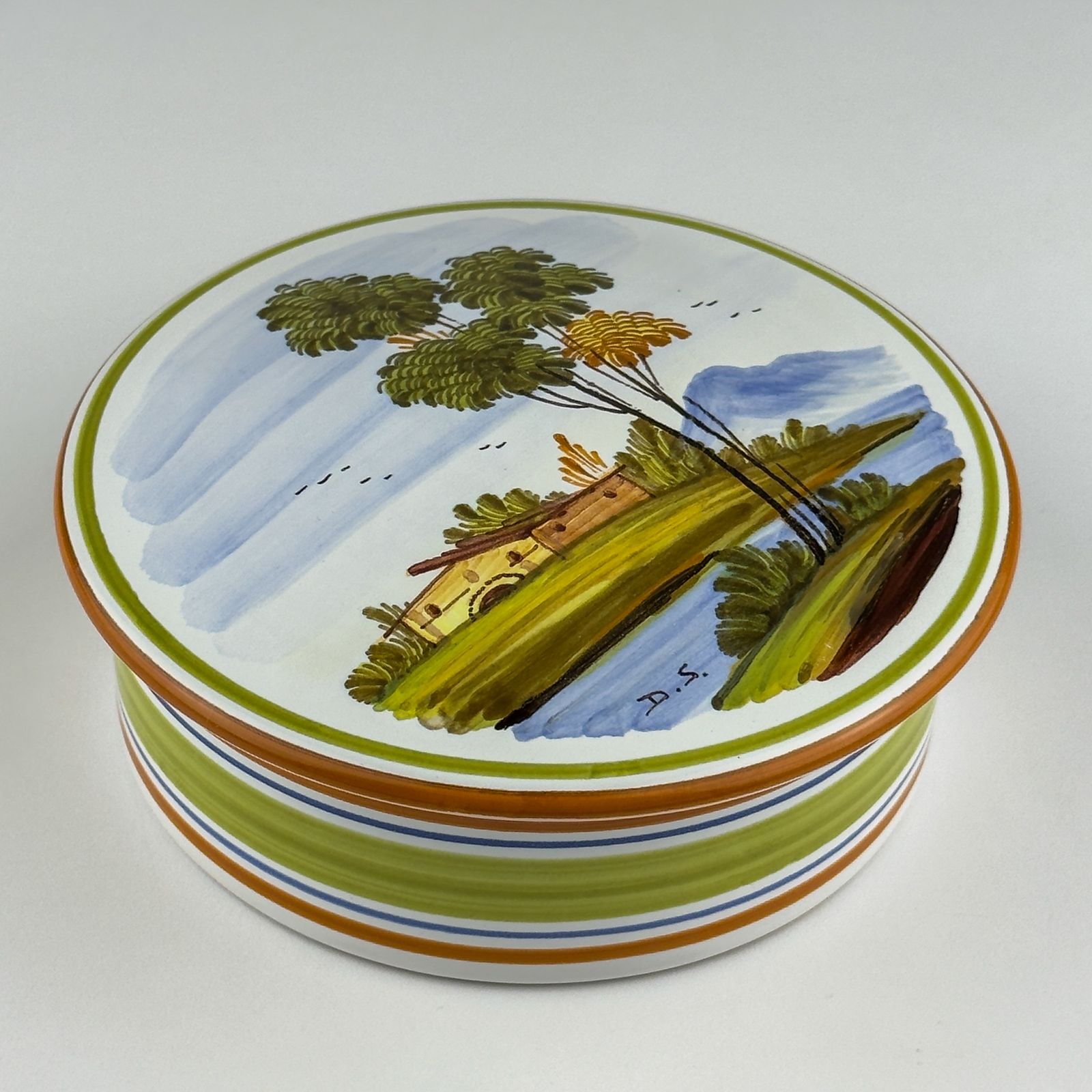 Vintage handgeschilderde ronde sieradendoos van Manufacture Di Stefano, Italië, eind 20e eeuw