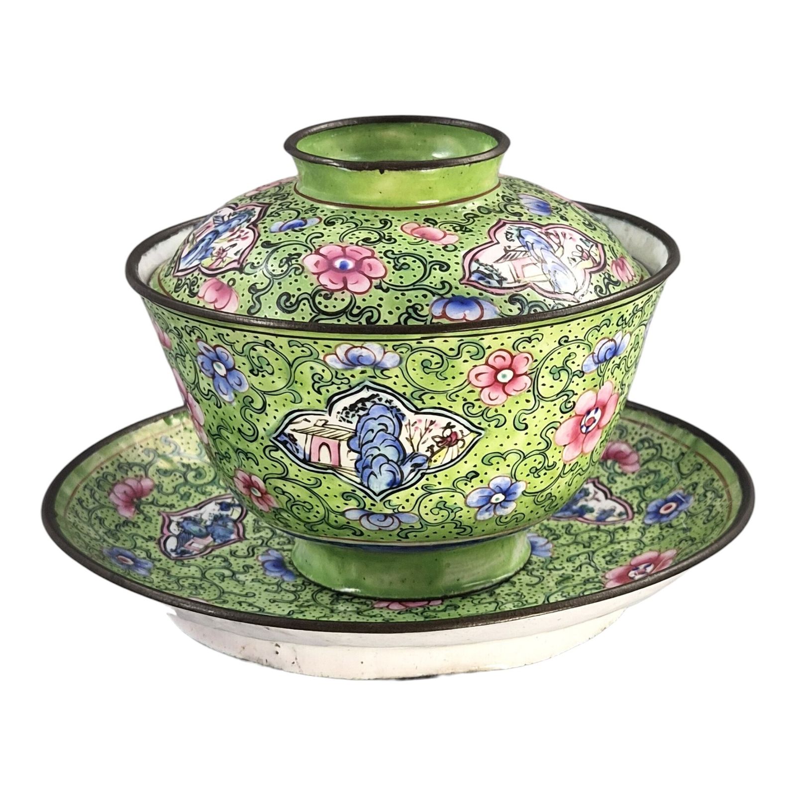 Chinese Qing Dynasty Canton Enamel Gaiwan Set, C. 1850–1860 photo Home Decor