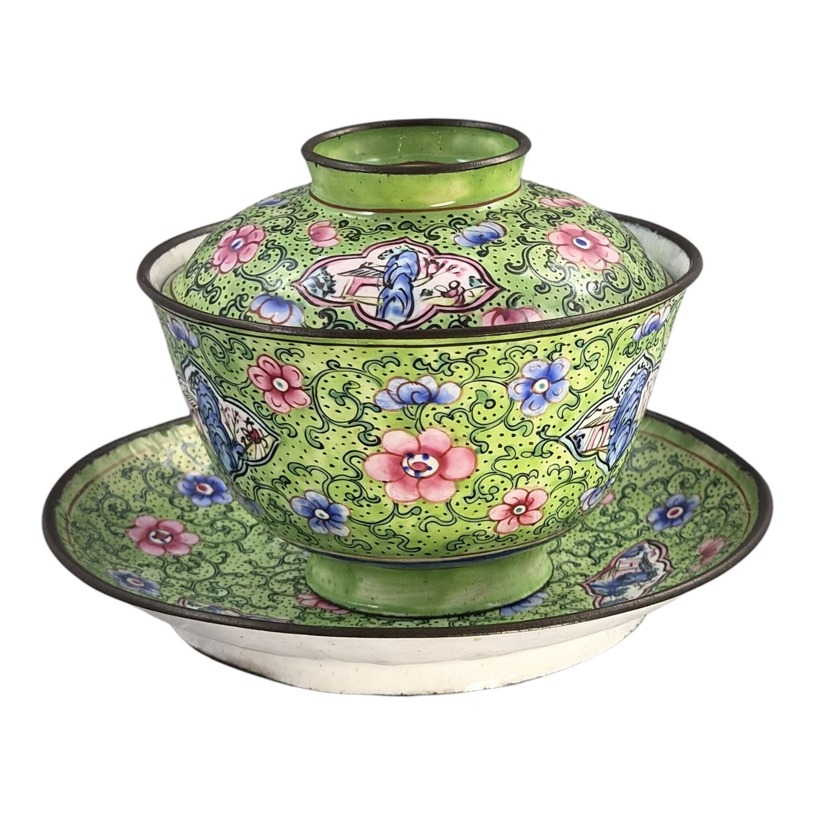 Chinese Qing Dynasty Canton Enamel Gaiwan Set, C. 1850–1860 photo 650.0