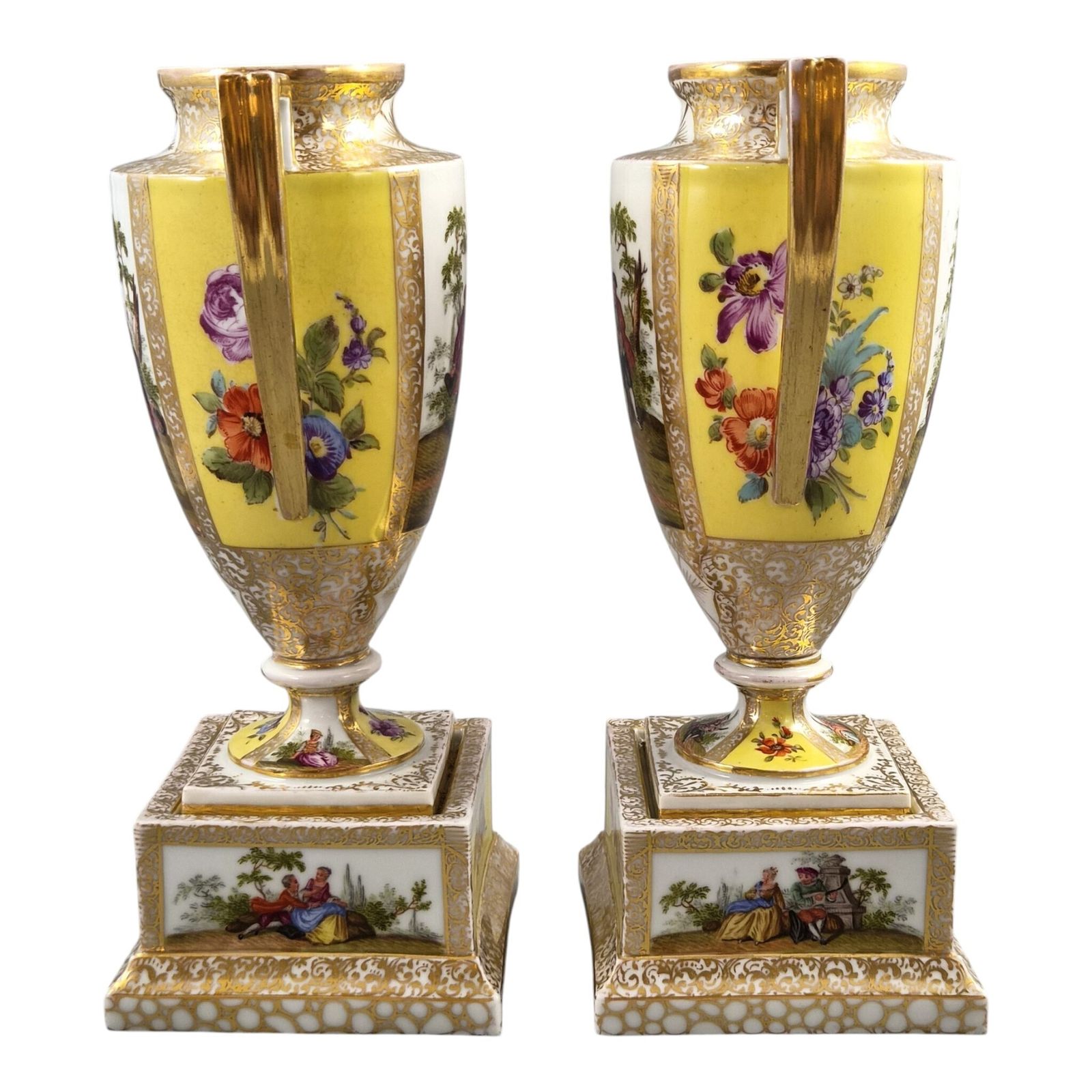 Helena Wolfsohn Royal Yellow Dresden Urns On Pedestals, C.1879 1883 photo furniture