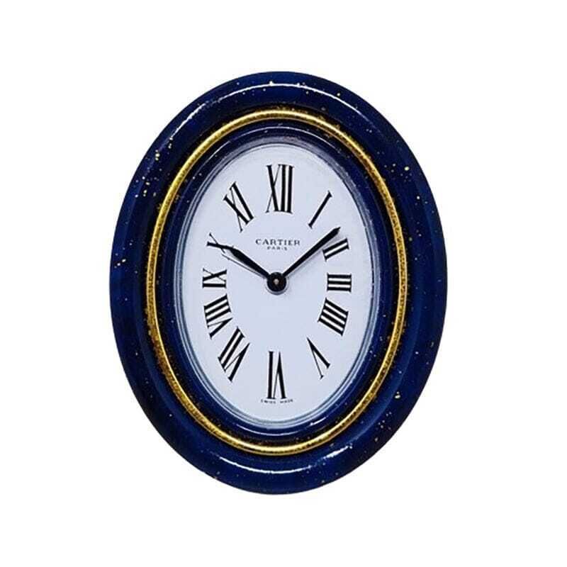 Cartier alarmklok Pendulette Lapis Lazuli, jaren 1980. Gemaakt in Zwitserland.