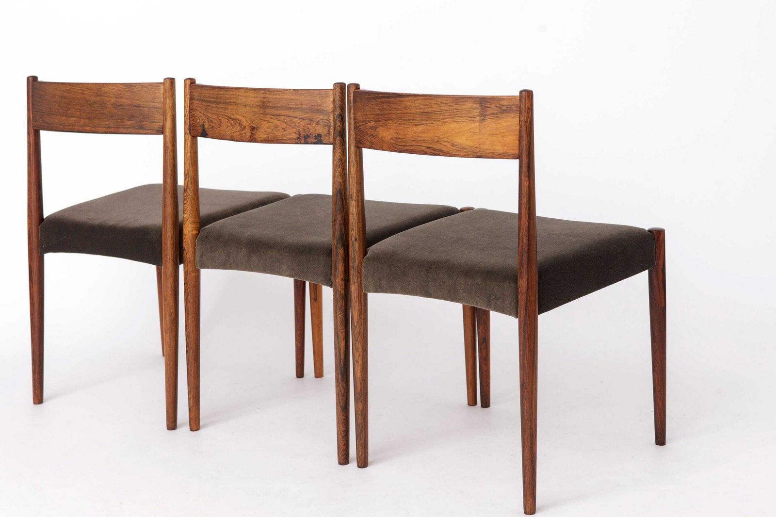 Set Of 3 Vintage Rosewood Dining Chairs, 1960s Mid Century Modern Chairs, Restored Wooden Chairs, Upholstered Seats photo Furniture