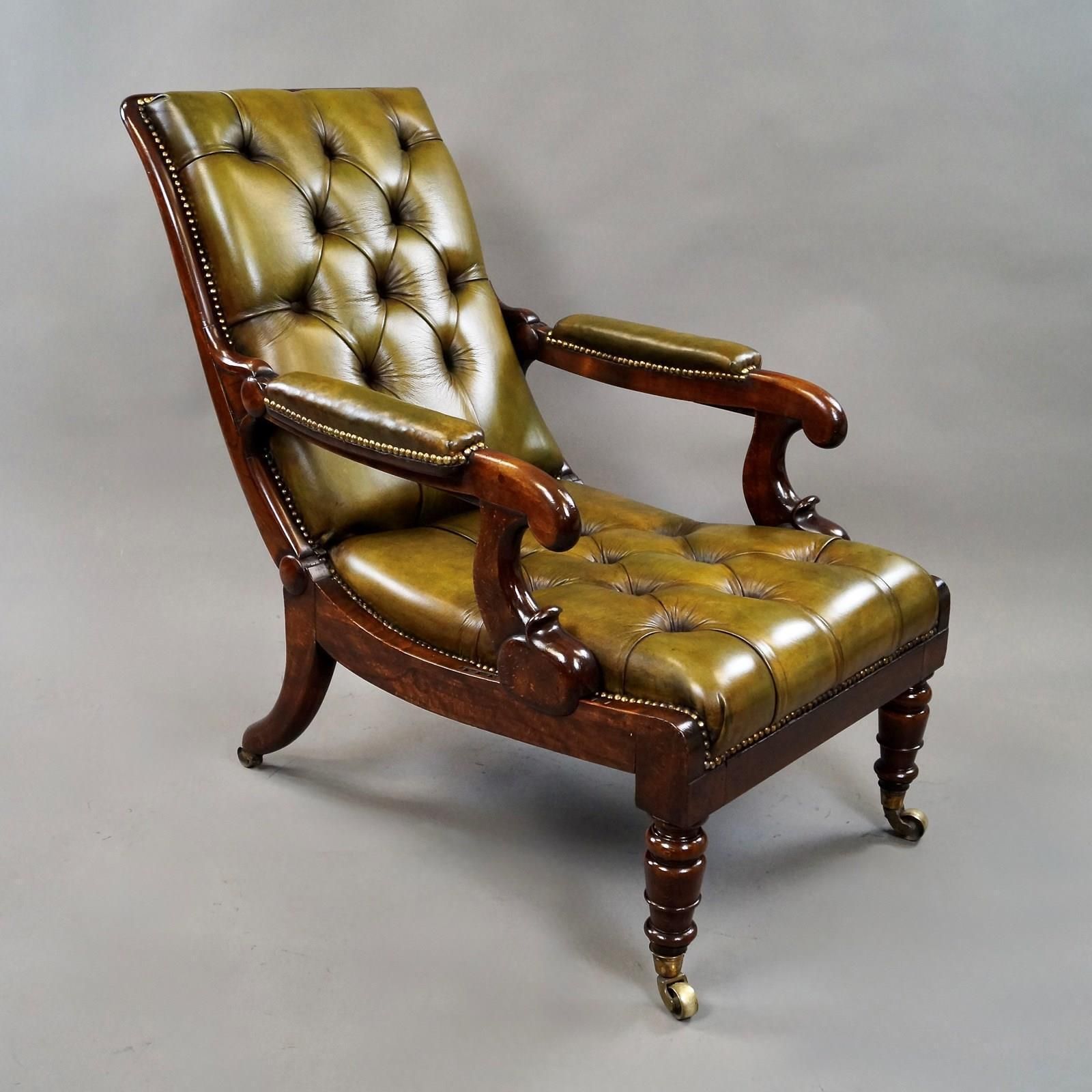 Een William IV fauteuil met geknoopte leren bekleding en verstelbare rugleuning photo for sale