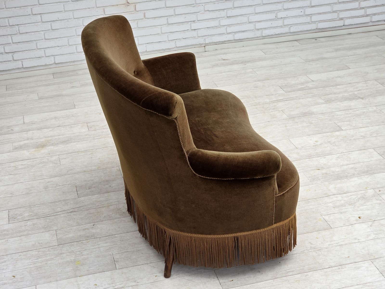 Furniture 1960s, Danish 2 Seater Sofa, Original Green Furniture Velour. photo