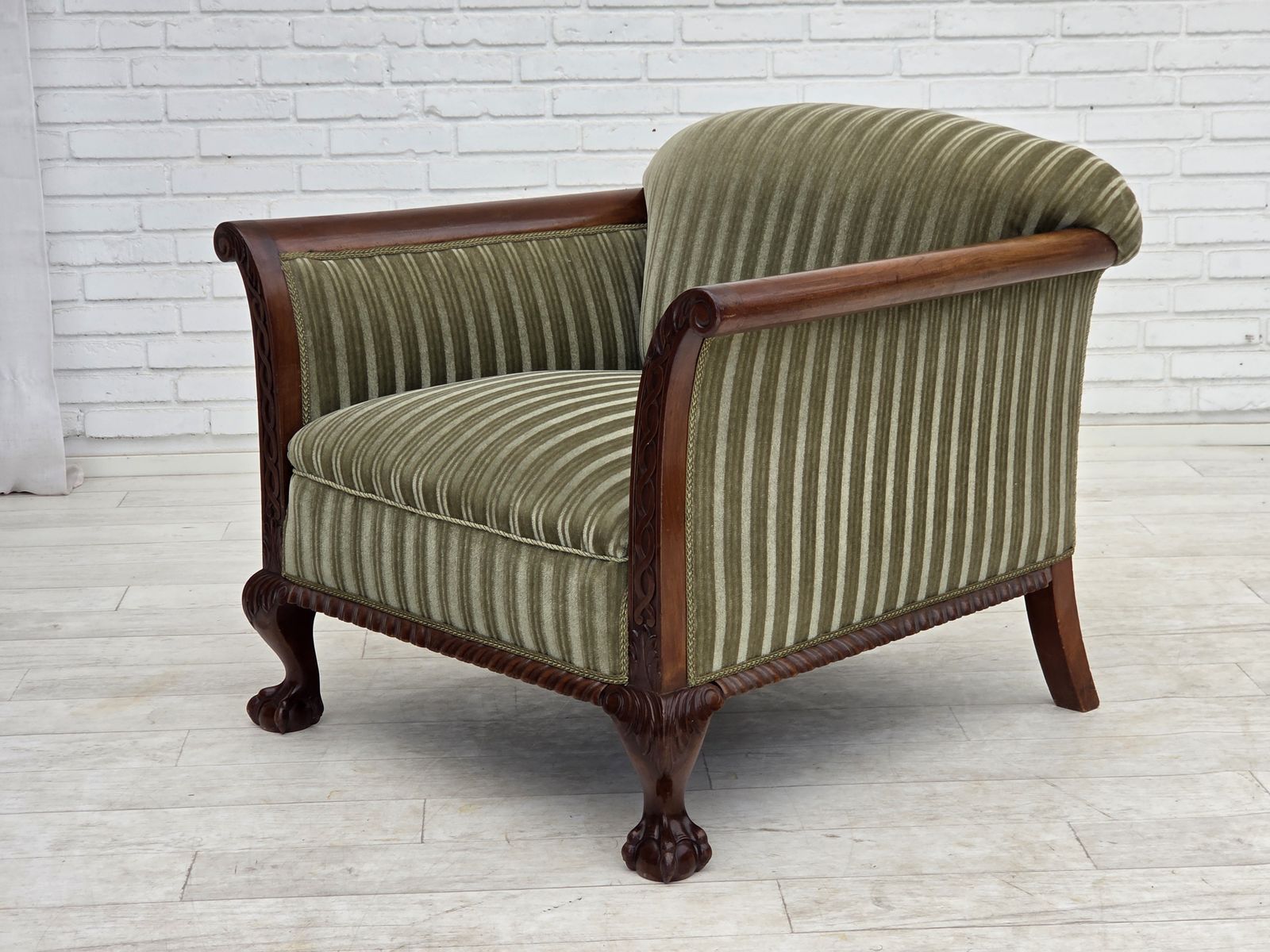 photo buy 1950s, Danish Armchair, Furniture Velour, Teak Wood.