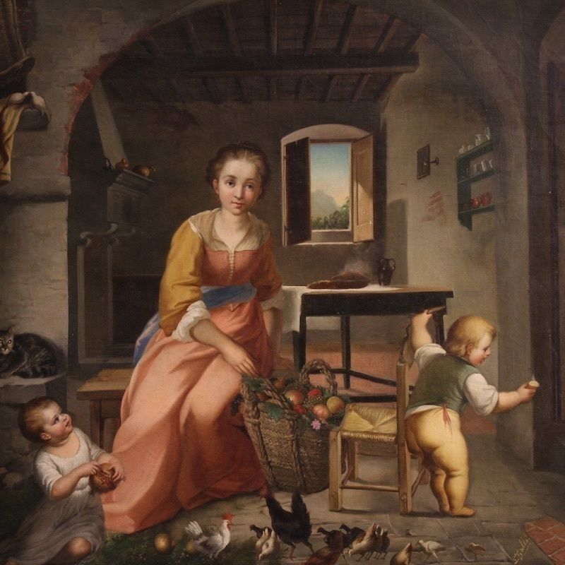 Peinture italienne, scène d'intérieur, XIXe siècle photo furniture