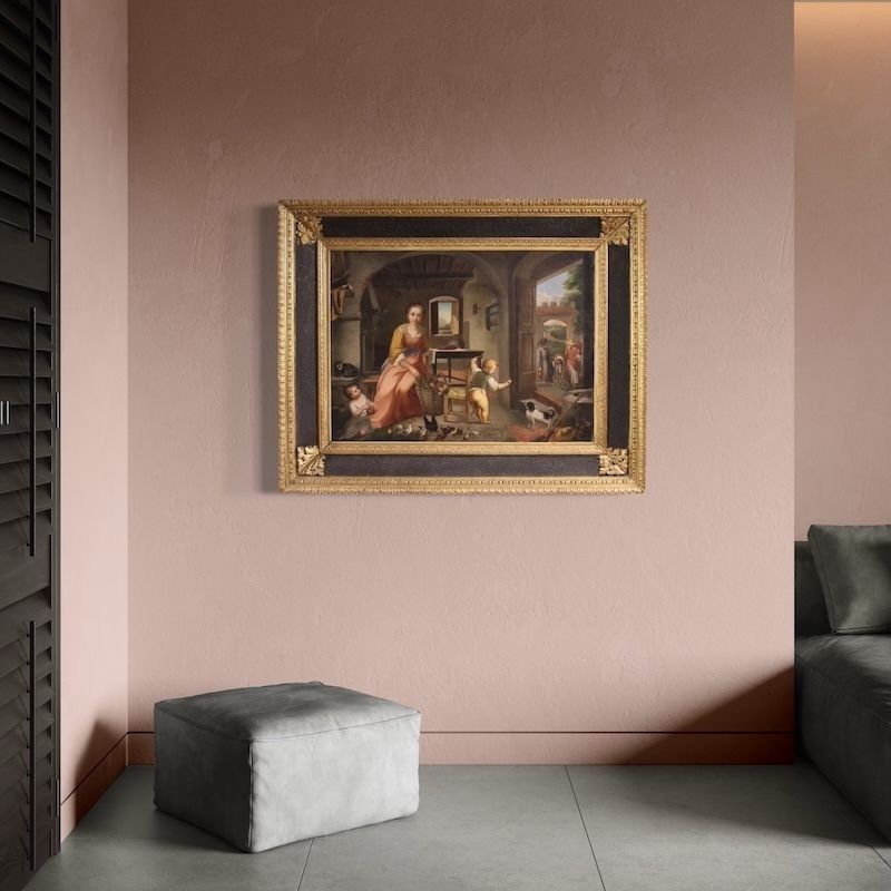 Peinture italienne, scène d'intérieur, XIXe siècle photo 7100.0