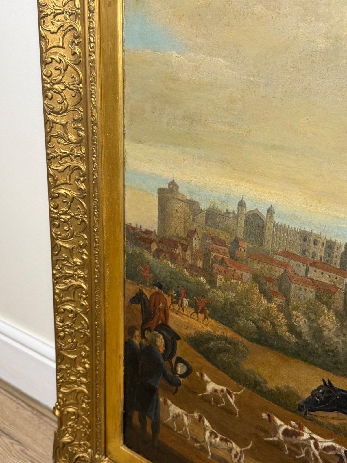 photo buy Groot schilderij, 19e eeuw, olieverf, Koning George III terugkerend van de jacht, Windsor Castle op de achtergrond, naar James Pollard