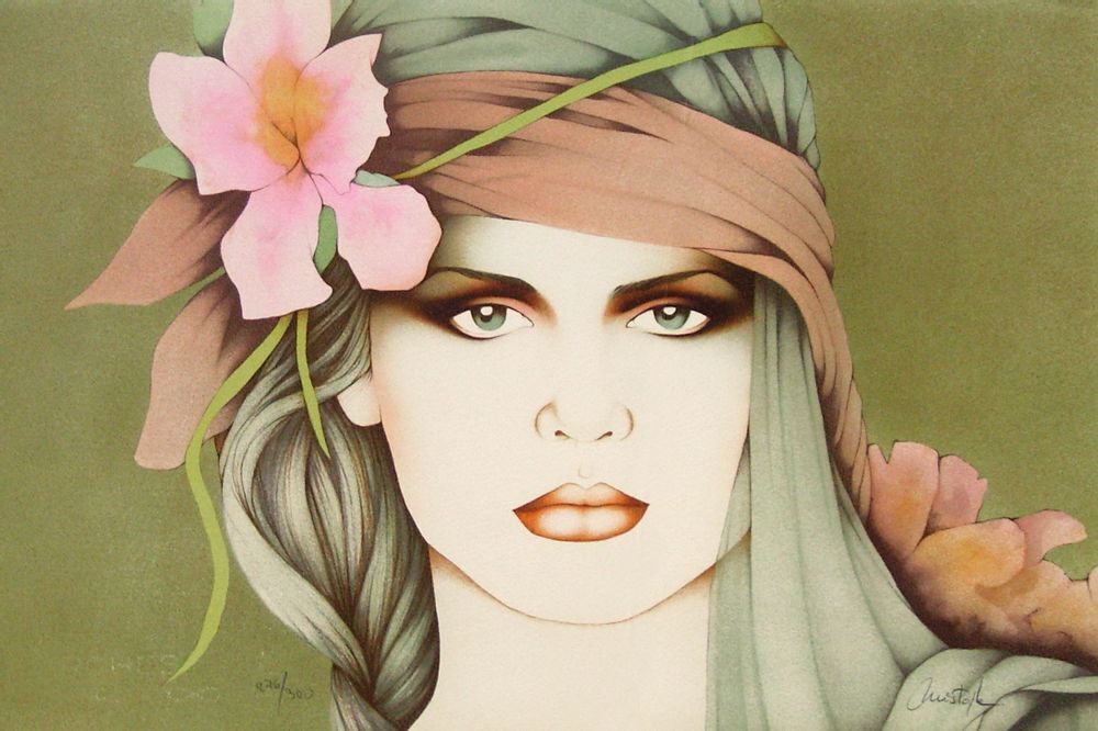 Christophe Signed Lithograph Femme Au Chouchou 1985