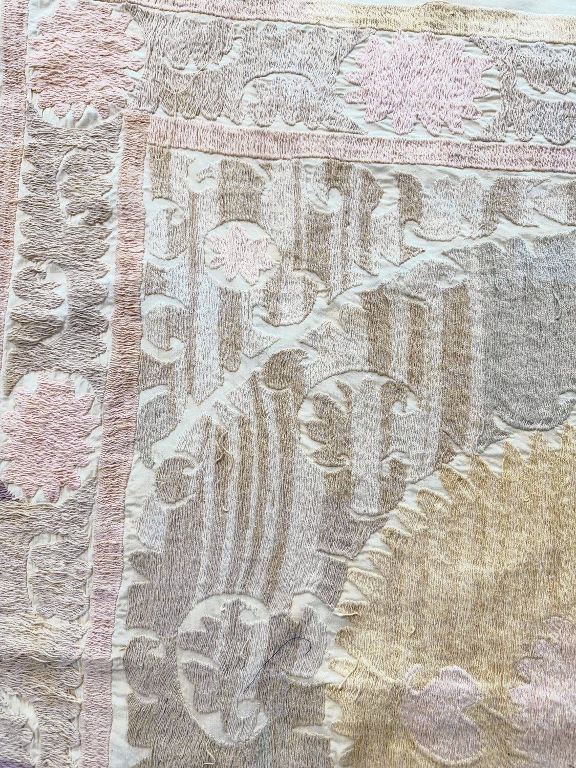 Suzani Tribal Textile   Neutral Tan Uzbek Tablecloth 135 X 138 Cm photo 263.0
