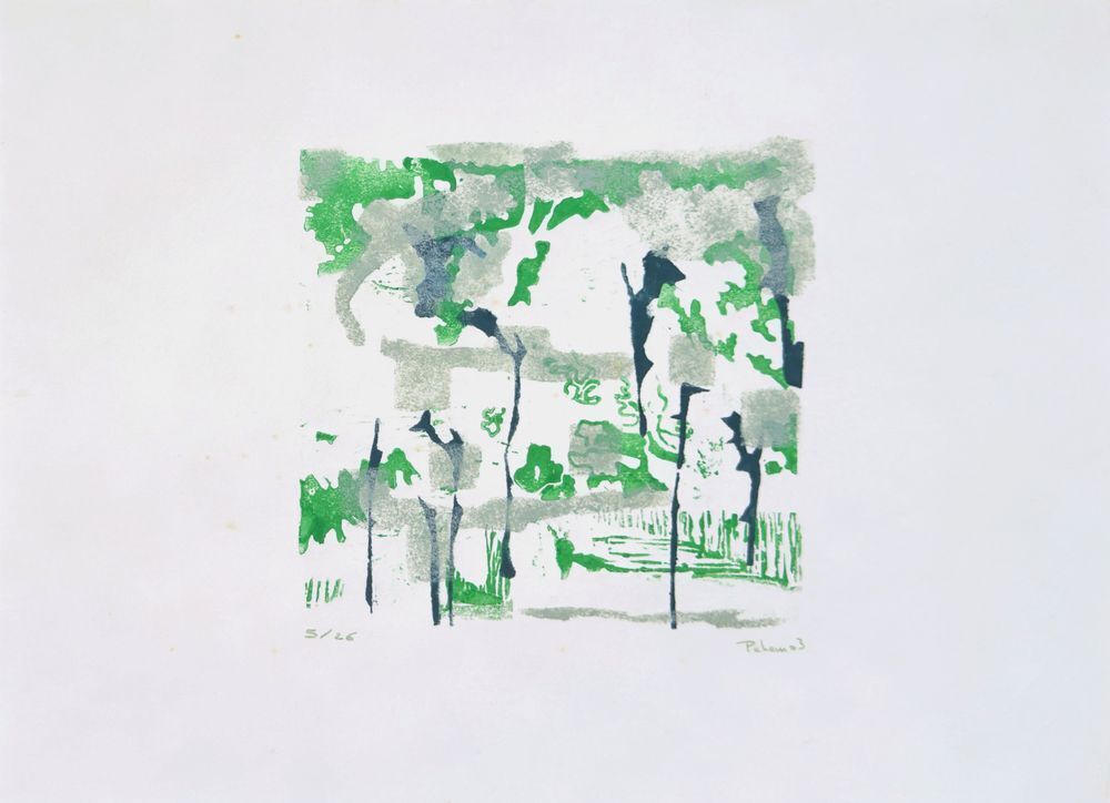 Monique Pehem (Breton Prouté) Gesigneerde Linosnede Arbres Fantômes 2003
