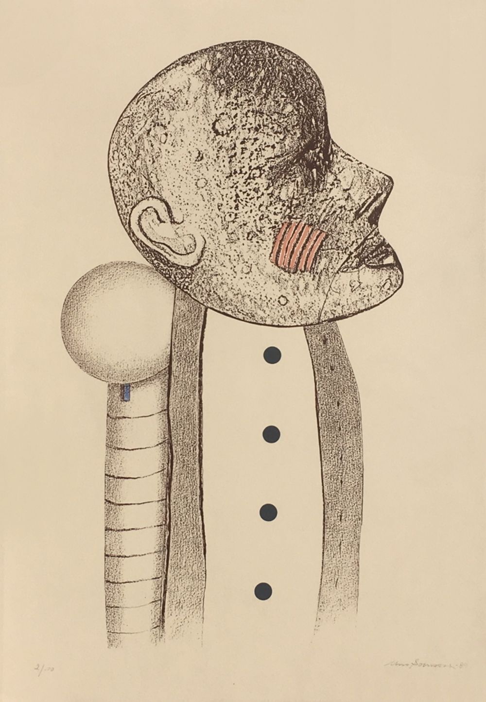 Uno George Svensson Gesigneerde Lithografie Portrait D'homme III 1988