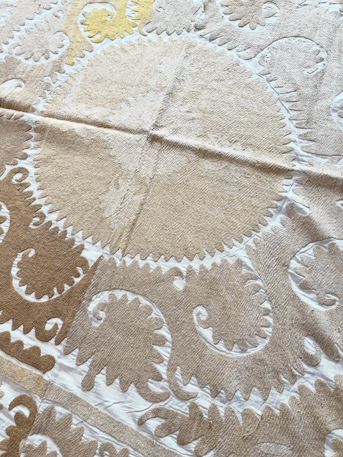 Suzani Wall Decor — Neutral Tan Uzbek Tablecloth, 137 X 147 Cm photo furniture