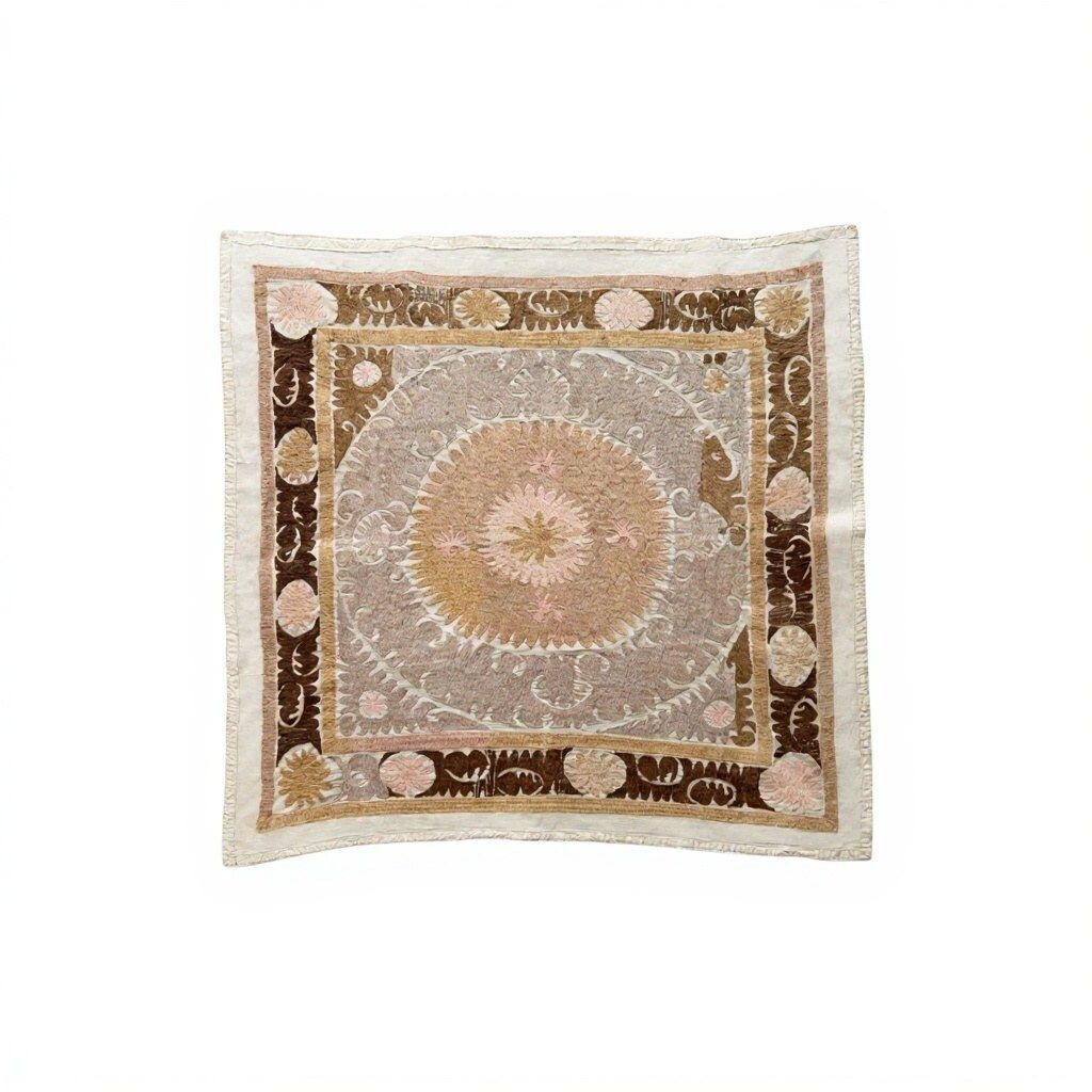 Suzani Tafelkleed, Neutraal Beige Oezbeeks Tafelkleed 139 x 148 cm