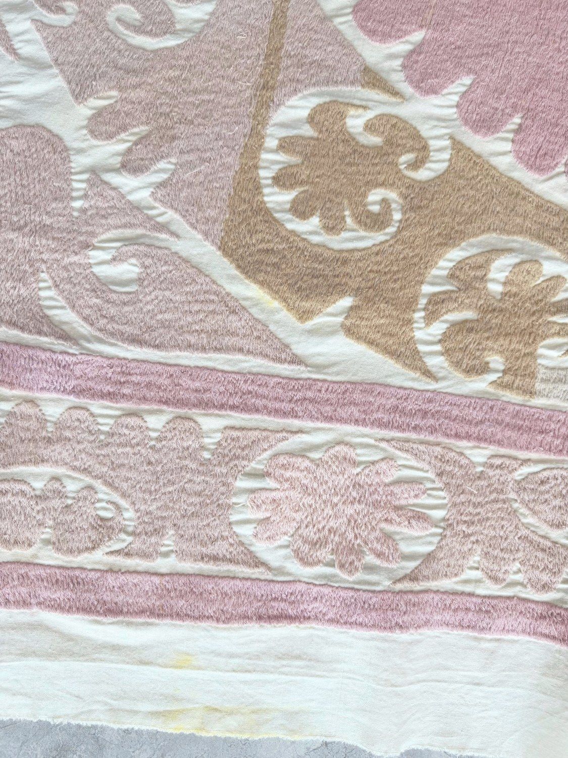 Decorative Neutral Tan Suzani Tribal Textile 141 X 168 Cm photo vintage