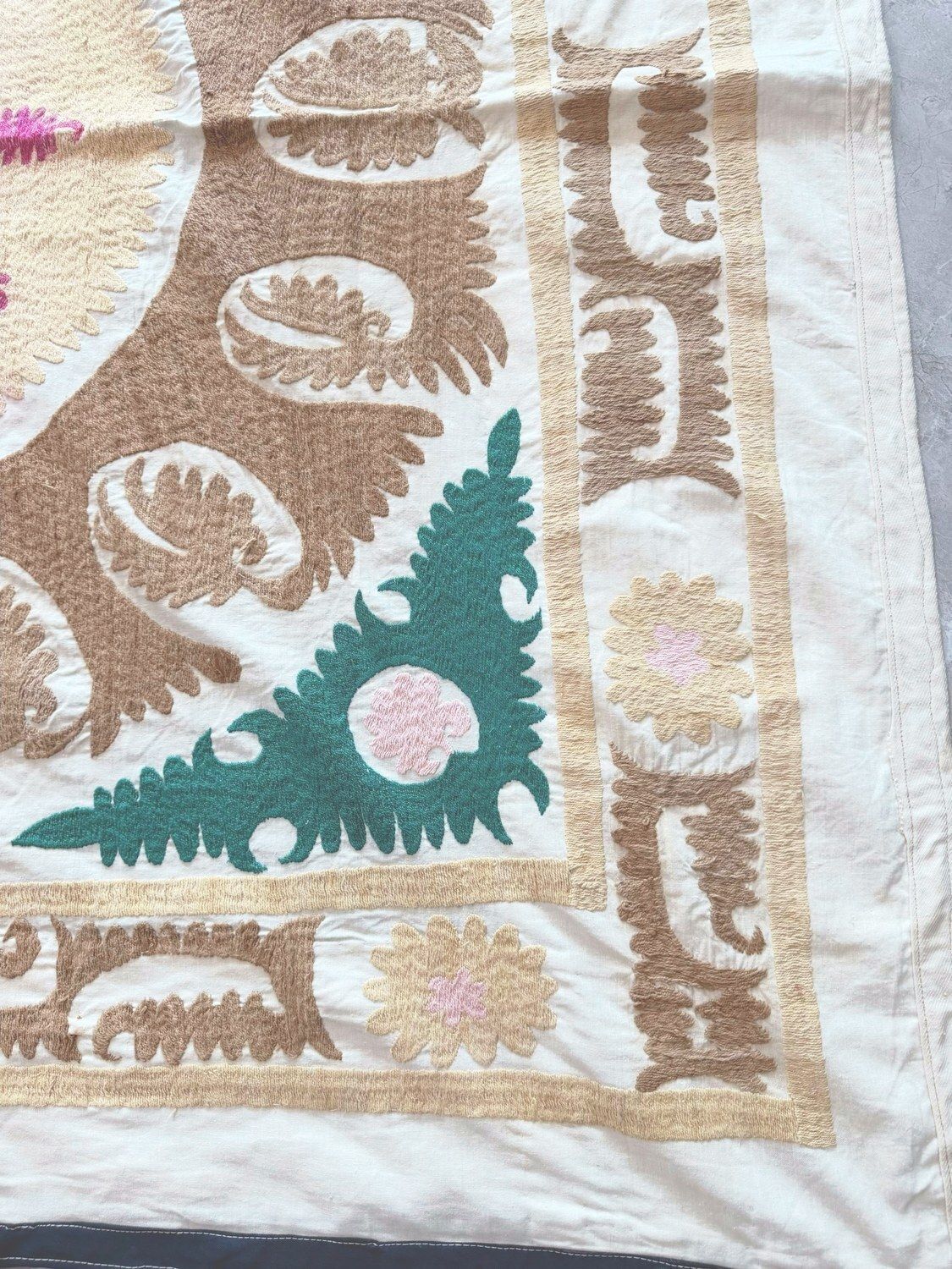 Boho Neutral Tan Suzani From Tashkent 142 X 146 Cm photo for sale