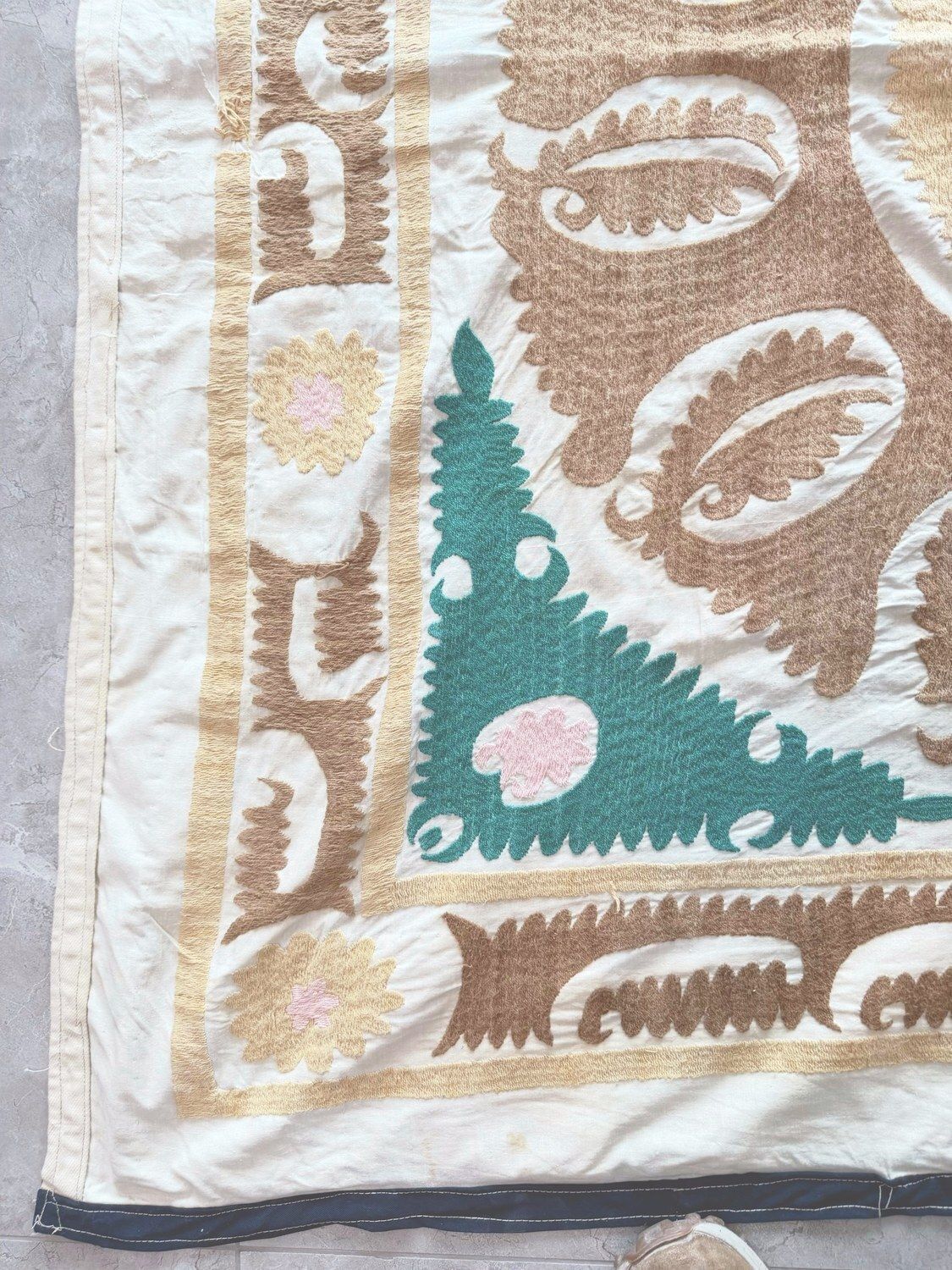 Boho Neutral Tan Suzani From Tashkent 142 X 146 Cm photo Textiles