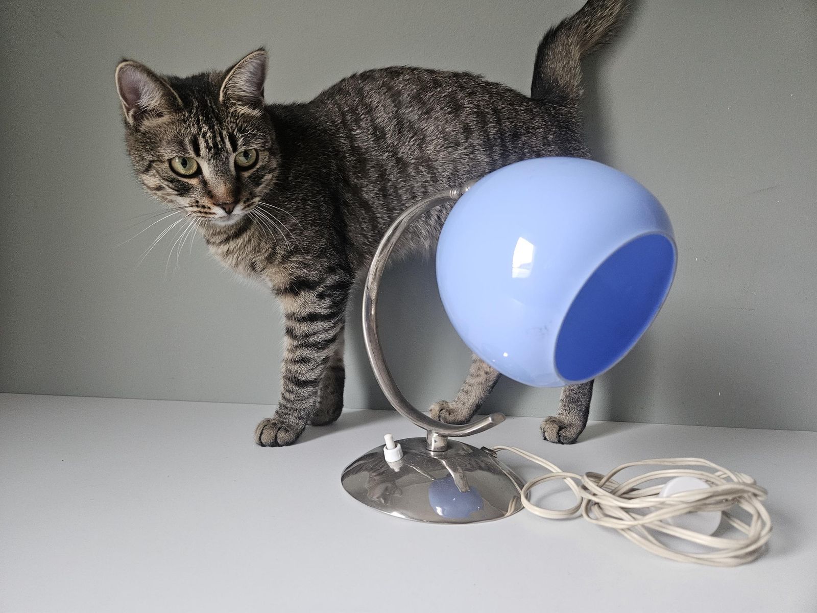 photo buy Vintage art deco tafellamp, blauw glas, bureaulamp