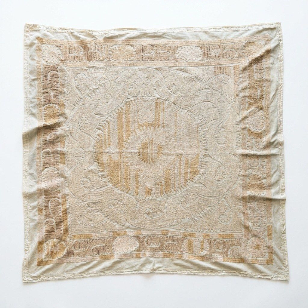 Neutrale Beige Centraal-Aziatische Suzani Wandkleed 144 x 147 cm