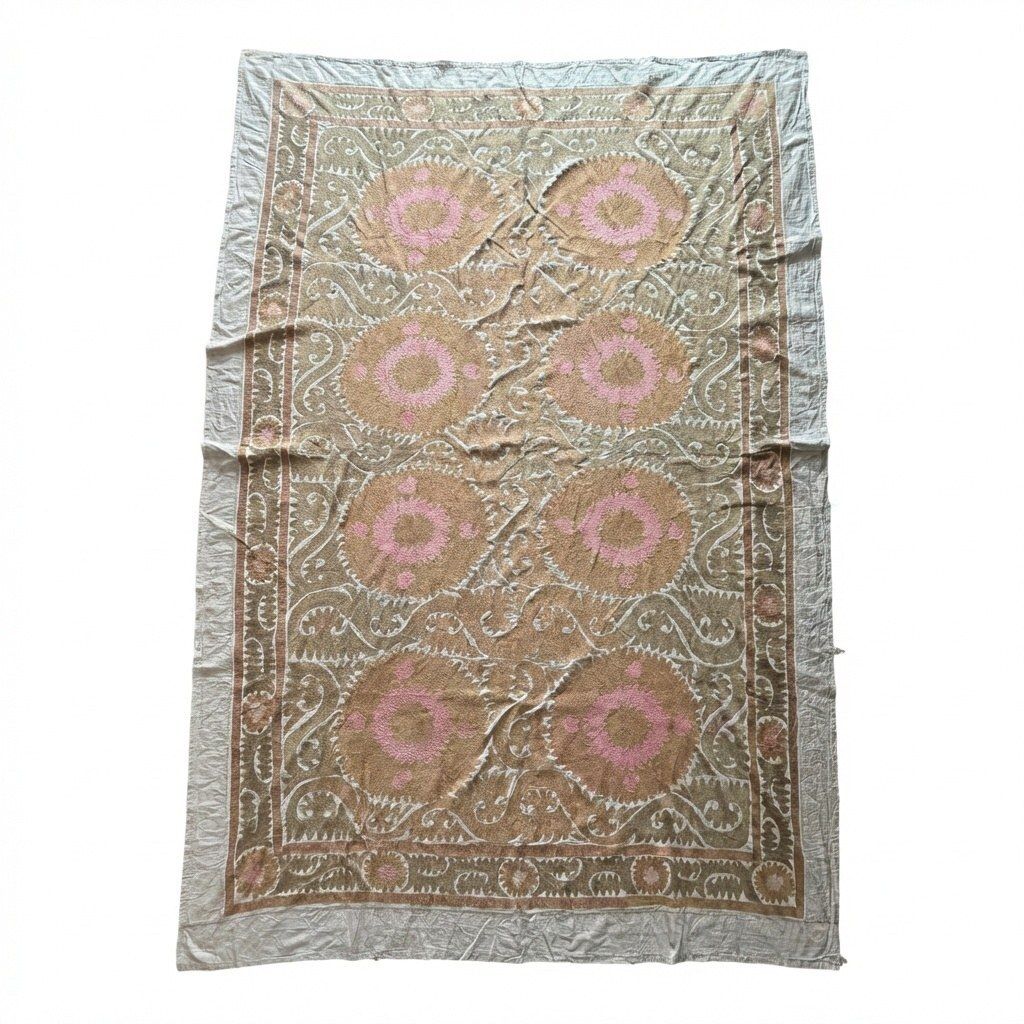 Grande suzani brodée main, coloris beige neutre, 245 x 335 cm