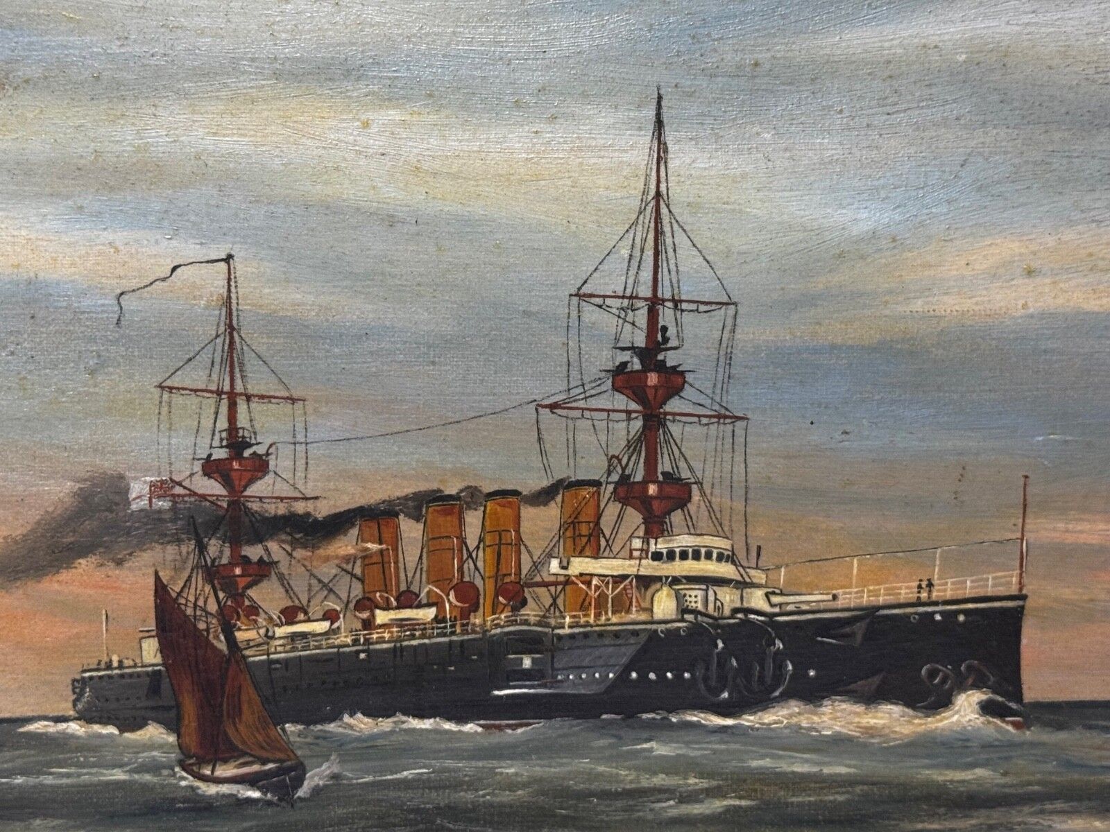 Marine Oil Painting Hms Powerful Royal Navy Cruiser Ship Follower Charles Dixon photo furniture