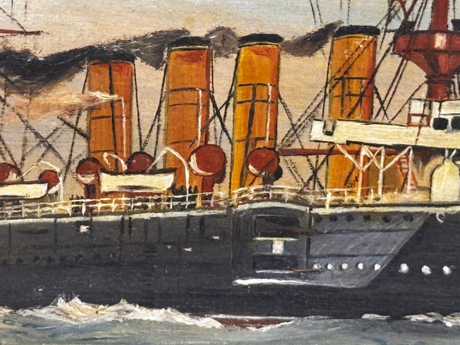 photo vinterior Maritiem schilderij in olieverf, HMS Powerful Royal Navy Cruiser Ship, volger van Charles Dixon