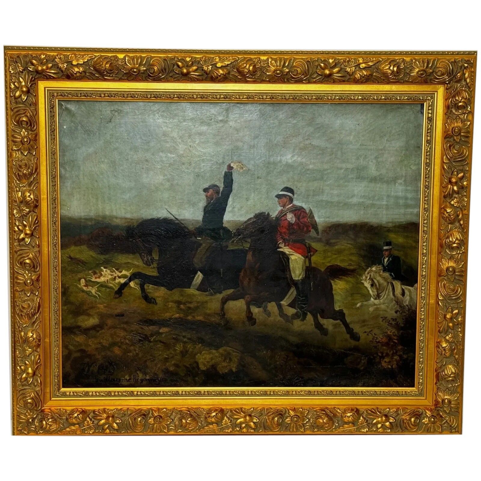 French 19th Century Oil Painting Huntsman In Hot Pursuit By Guillaume Urban Régamey