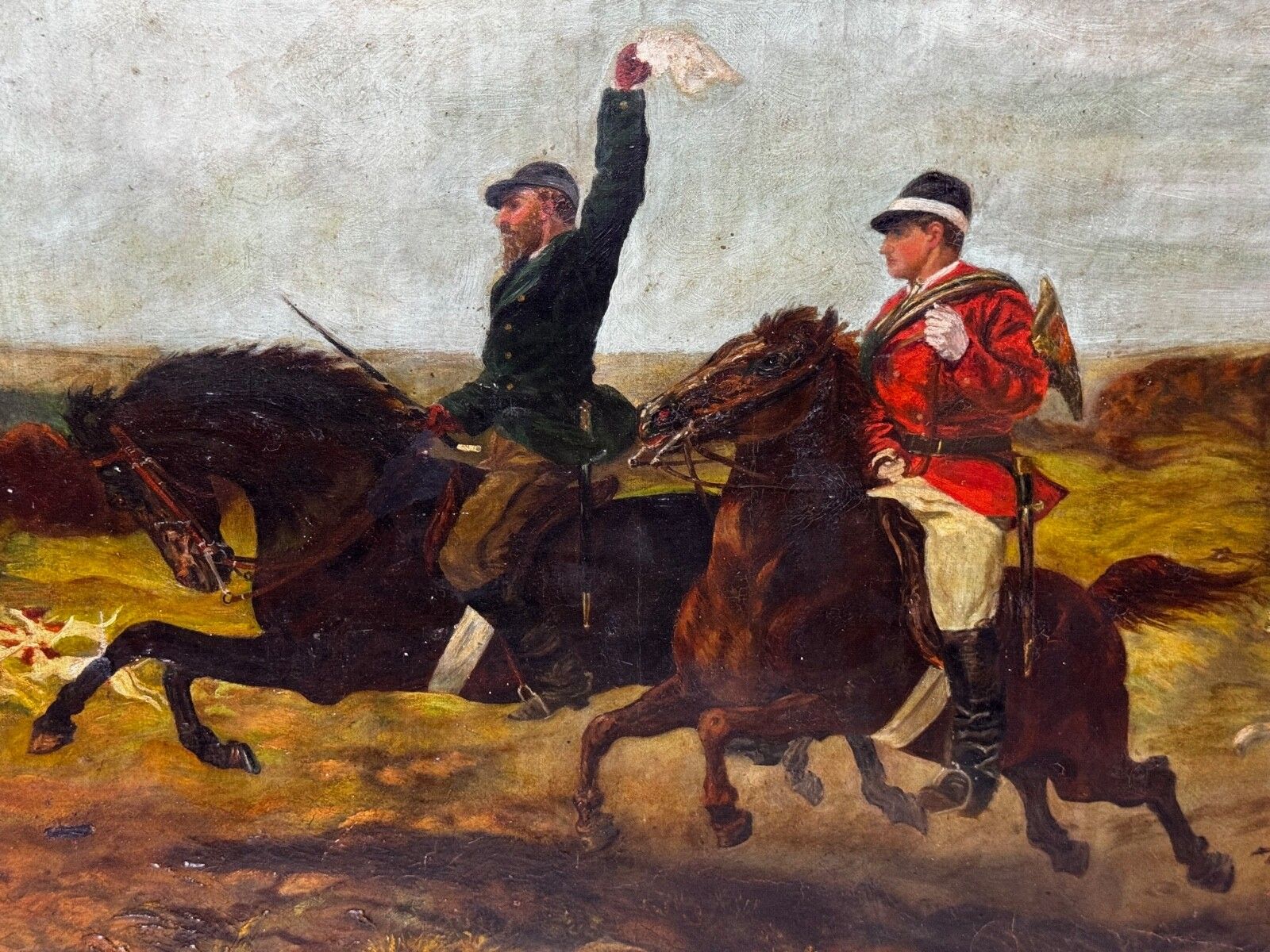 Franse schildering uit de 19e eeuw, jachtscène met ruiter in volle galop, Guillaume Urban Régamey photo furniture